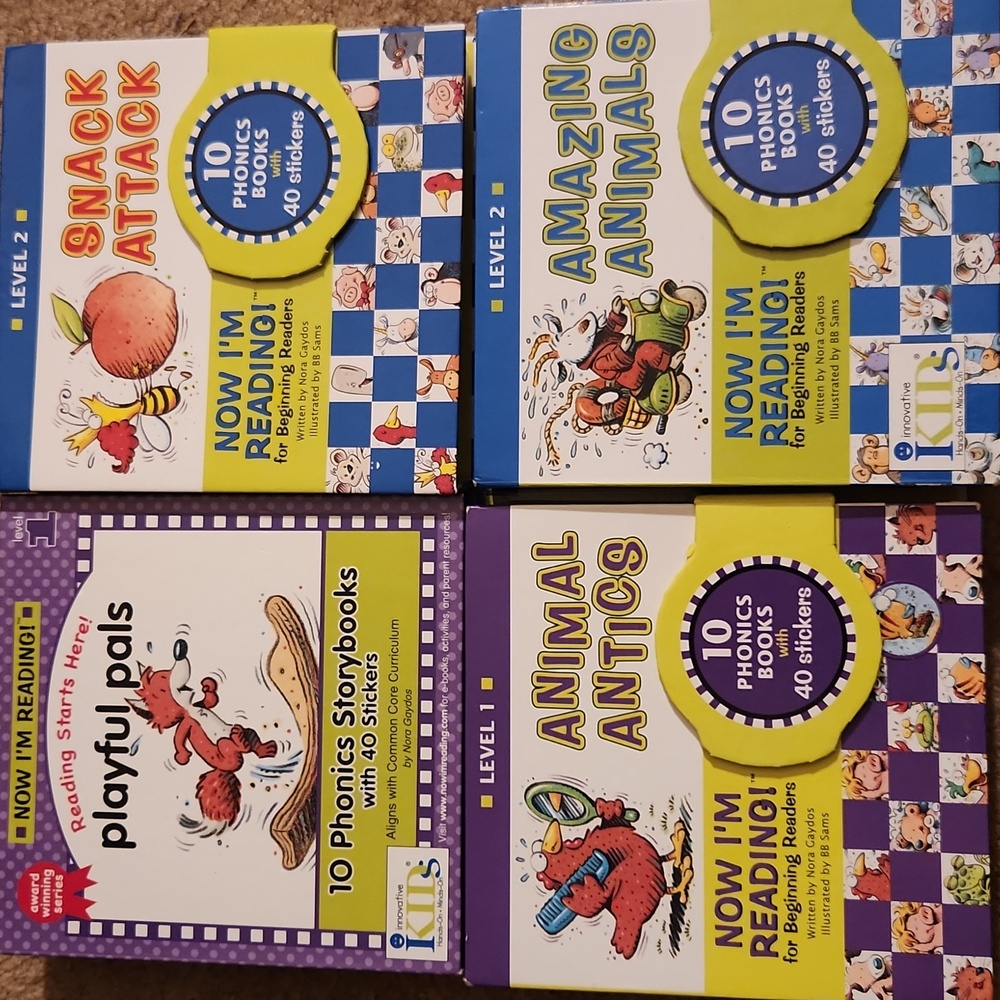 Now I’m reading Level 1 & 2  phonics book sets by Nora Gaydos